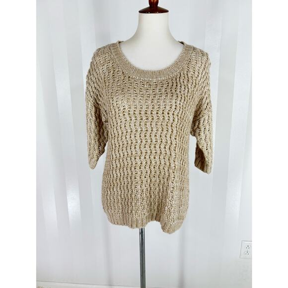 NINE WEST Vintage America Collection Beige Open Knit Short Sleeve Sweater Sz S - Picture 1 of 7